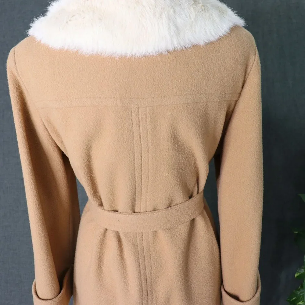 Switzer's Vintage Wrap Coat Womens M - XL 100% Wool Rabbit Fur Shawl Collar - Picture 4 of 13